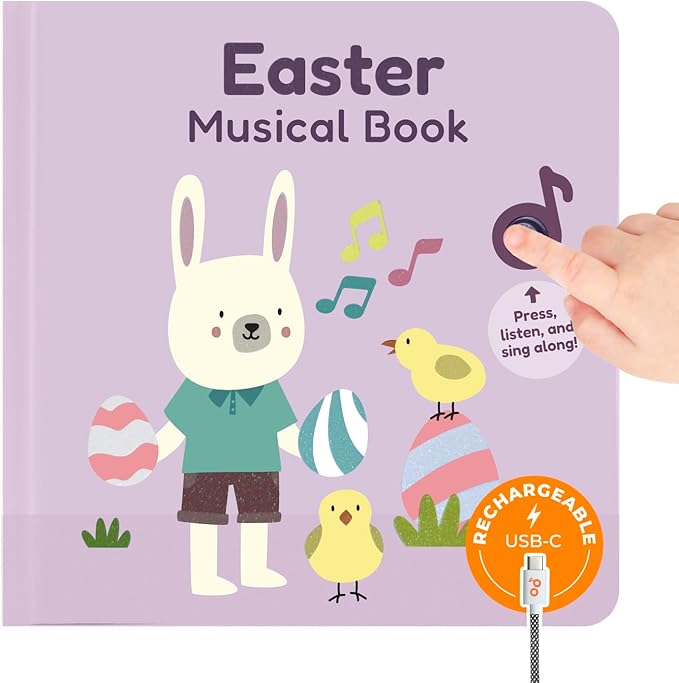 Cali's Books Easter Nursery Rhymes Musical Book - Easter Basket Stuffers for Toddlers, Baby Easter Basket Stuffers, Rechargeable Musical Books for Toddlers 1-3