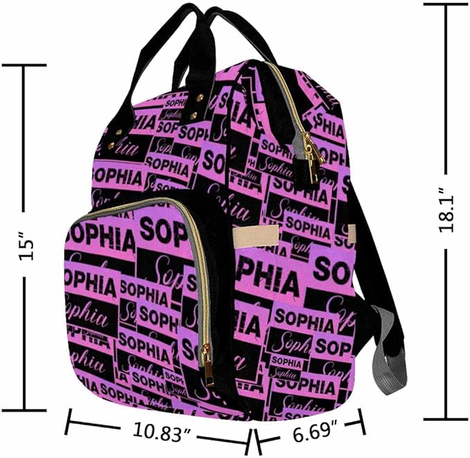 Artsadd Personalized Name Nappy Bag Large Capacity Baby Diaper Bags, Black Purple Signature Daypack Custom Name Backpack Casual Daypack Bag Gifts for Niece Daughter Granddaughter