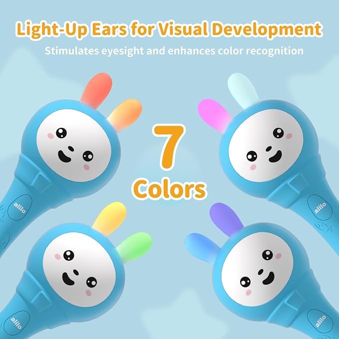 alilo Baby Musical Rattle 0-6-12 Months, Interactive Baby Toys with 7 Music Modes, 15 Nursery Rhymes, 15 Soothing Melodies & White Noise, Sensory Development Toy, Baby Gifts for Boys & Girls