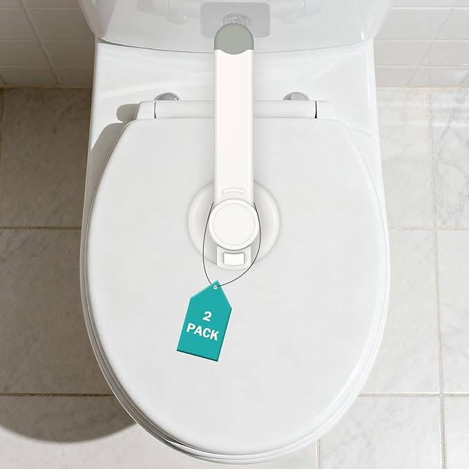 Baby Toilet Safety Locks (2 Pack)| Childproof Toilet Seat Lock | Baby Safety Products | Baby Proofing Kit | Prevents Toddlers from Opening Toilet Lids | 3M Adhesive and Tool-Free Installation（White）
