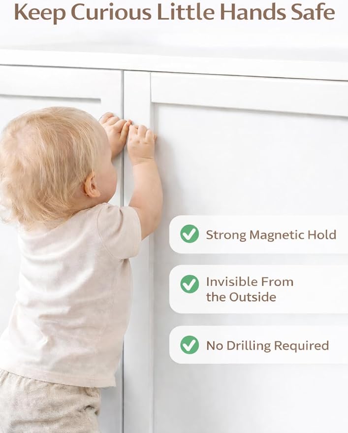 Magnetic Cabinet Locks Baby Proofing by CozyCubz – 12 Pack + 2 Keys, No Drill, Hidden Child Safety Latches for Cabinets & Drawers