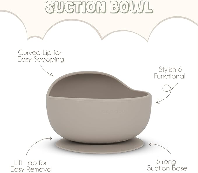 Silicone Baby Feeding Set - 100% Pure LFGB Premium Silicone - 8 Piece Feeding Set: Bib, Straw Cup, Suction Plate & Bowl, Fork & Spoon, Self-Feeding Spoons - BPA-Free, BPS-Free (GRAY)