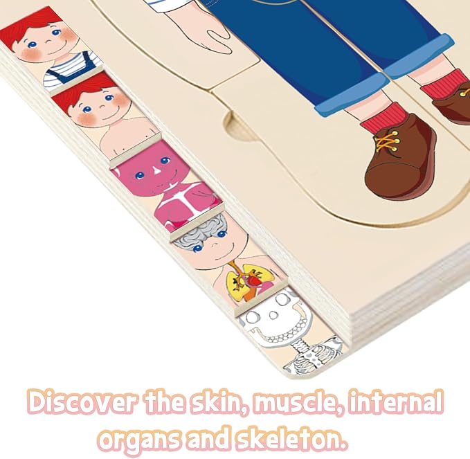 Wooden My Body Puzzle for Toddlers & Kids, Girls Montessori Anatomy Puzzle Kid Play Set, Preschool Game Learning Human Body Skeleton Toys for Kids Ages 3-5