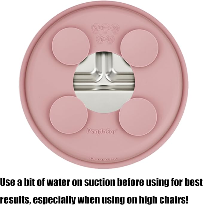 PandaEar Baby Feeding Set 4 Pcs, 2 Pack Stainless Steel Suction Plates & 2 Pack Spoons Set, Divided Plates for Baby Led Weaning Supplies, BPA-Free (Dark pink/Light pink)