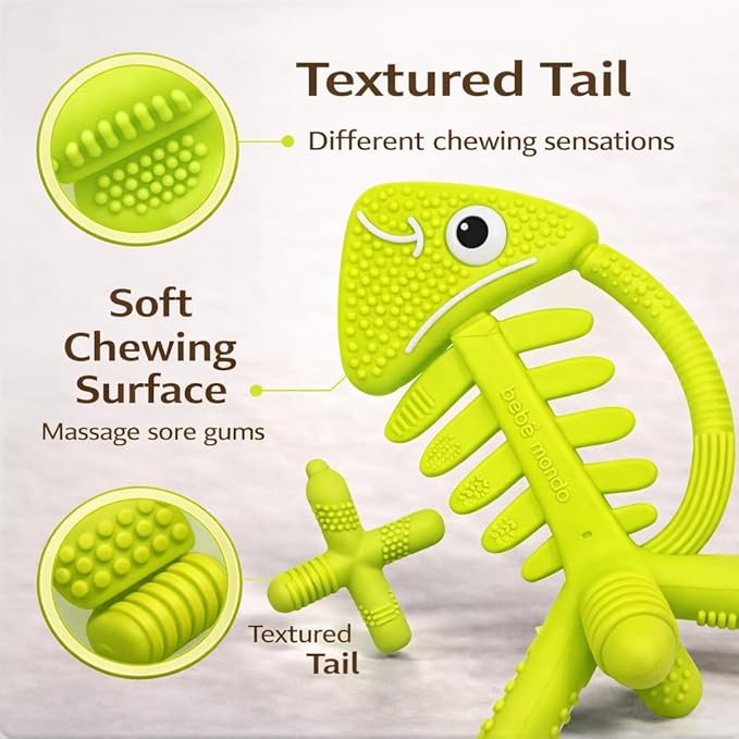 3 in 1 Infant Toys, Baby Teething Toys 3?? 6??2 Months, Teethers for Babies 0??????2 Months for Teething Relief, Baby Gift, Baby Teether Toys, Silicone Sensory Toys, USA Patent Pending, Fish (Green)