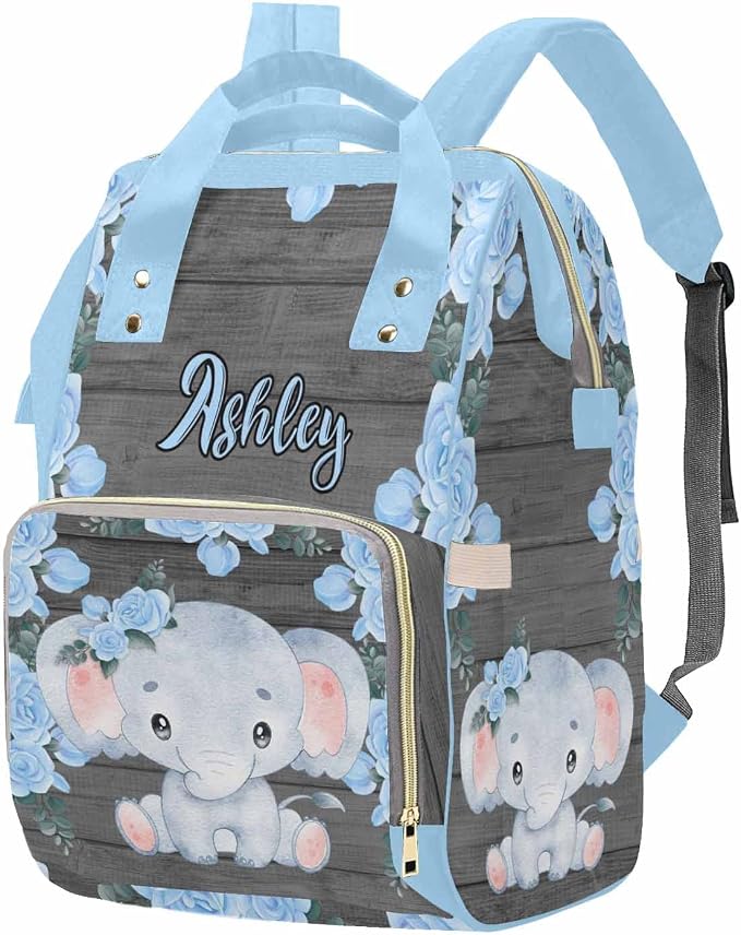 M YESCUSTOM Diaper Bags with Name Personalized Blue Flower Baby Bag Backpack for Men Women Custom Newborn Nappy Mommy Bag