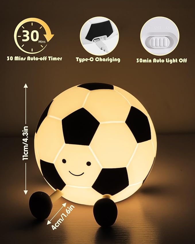 YISUN Soccer Night Light for Boys Light Up Football Lamp Dimmable Rechargeable Silicone Night Light Home Decor Birthday Christmas Gifts for Kids
