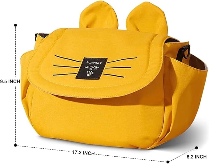 SUNVENO Kitty Stroller Organizer Bag ??Universal Baby Stroller Caddy with 2 Cup Holders, Adjustable Straps, Waterproof Oxford, Lightweight Travel Accessory for Strollers, Prams & Pushchairs,Yellow
