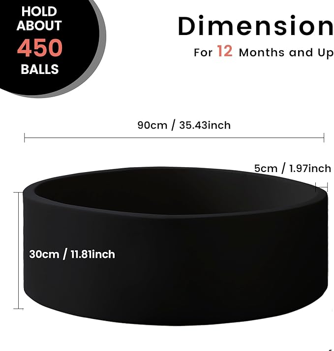 Zedachica Ball Pit for Toddlers 35.43''x11.81 Baby Ball Pits Soft Memory Foam Ball Pit Round Kids Ball Pit Indoor Game Kids Play Ball Pool Ideal Gift for Girls and Boys (Black, NO Balls)