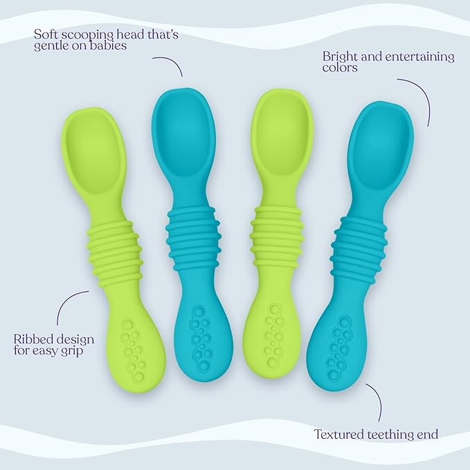 Silicone Baby Spoon for Led Weaning, First Stage Feeding Spoons Set, Gum Friendly BPA Lead Phthalate & Plastic Free, Self Feeding Utensils for Infant & Toddler, Great Gift Set
