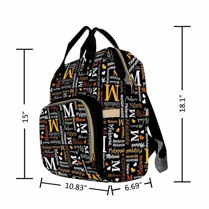 InterestPrint Personalized Monogram Mommy Bag Customized Black White Yellow Name Diaper Bag Custom Logo Text Nappy Bag for Mom Casual Travel Daypack Bags Shoulder Bag for Best Friend Sister