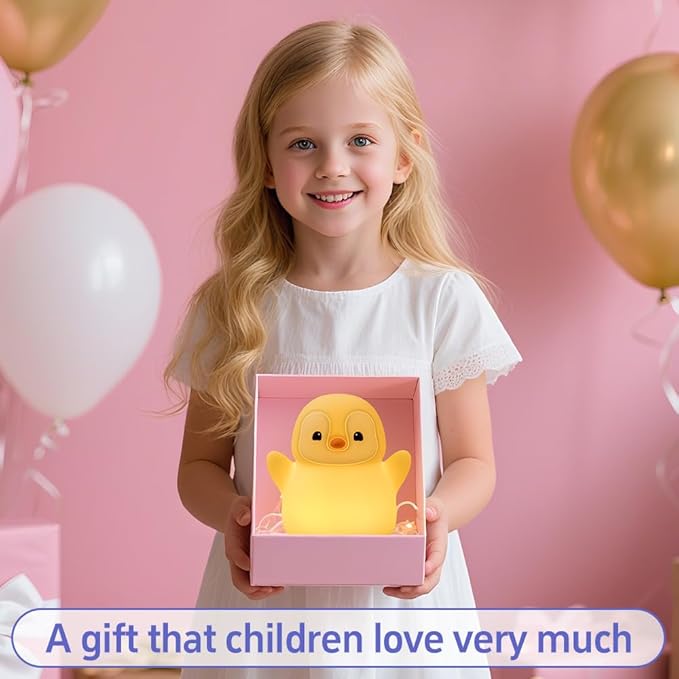 Penguin Night Light for Kids, Cute Squishy Lamp Rechargeable Night Lamp, Penguin LED Novelty Bedside Light, 2 Level Dimmable, Silicone Nursery Table Lamp Room Decor, Nightlights Gifts for Girls Boys