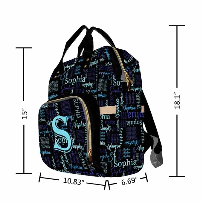 InterestPrint Custom Name Diaper Bag Personalized Black Blue With Name Customized Mummy Nappy Shoulders Backpack Casual Daypack Travel for New Mom