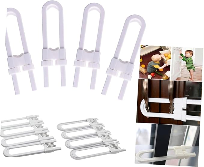 Childproof Cabinet Locks U-shaped Sliding Latches for Kitchen Closet and Cabinets Set of 4 No Tool Installation