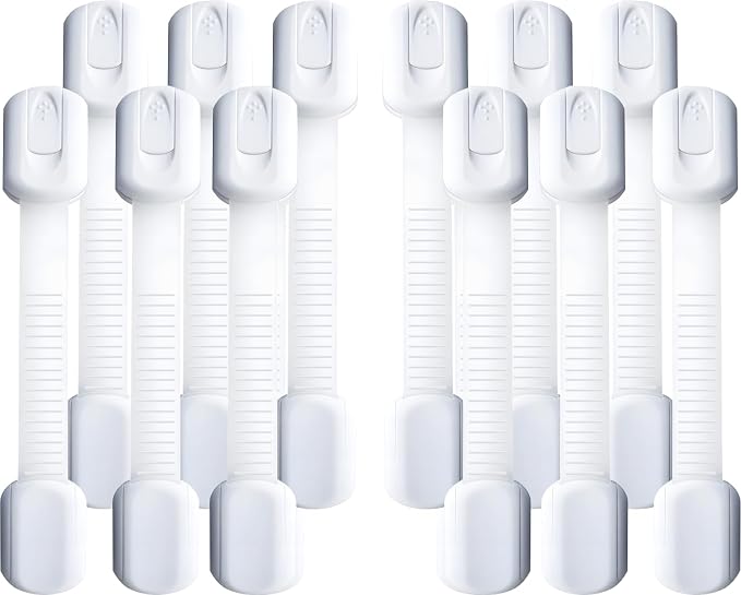 Cabinet Locks Baby Proofing 12-Pack – Child Proof Cabinet Locks & Door Locks for Kids Safety, Baby Proof Cabinet Latches with Strong 3M Adhesive, No Drill, Multi-Purpose for Drawers & Cupboards