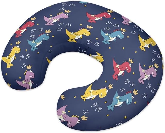 Dinosaur Nursing Pillow Cover for Baby Boy, Washable Nursing Pillow Case for Newborn, Soft Fabric Fits Snug On Infant, Watercolor Dinosaur Blue