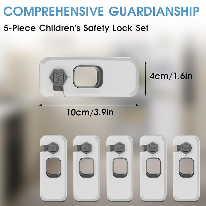 5 Pack Fridge Locks with Self Adhesive, Refrigerator Latch for Kids, Toddlers and Children, Child & Baby Proofing Freezer Door Lock for, Cabinets and Drawers, Oven, Windows