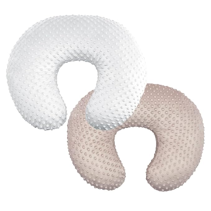 OWLOWLA 2Pack Nursing Pillow Cover White&Khaki Nursing Covers Set Breastfeeding Pillow Slipcover Fits Naked Nursing Pillow for Baby Boy Girl(White/Khaki)
