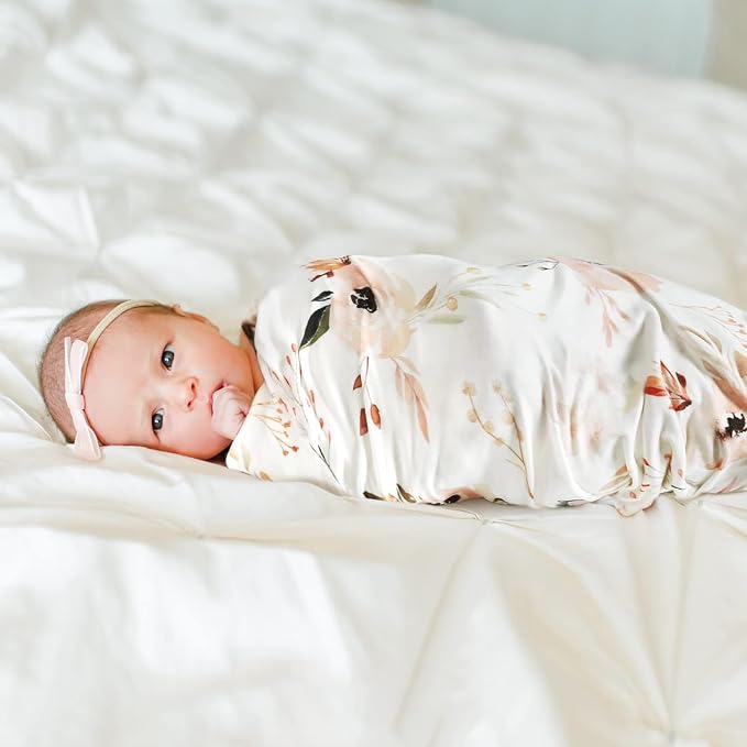 GRSSDER Baby Blankets Super Soft Jersey Knit Swaddle Blanket 2 Pack for Baby Girls and Boys, Double Layer Receiving Blankets 34 x 44 Inches Extra Large for Baby Show Gift, Orange & Pink Rose