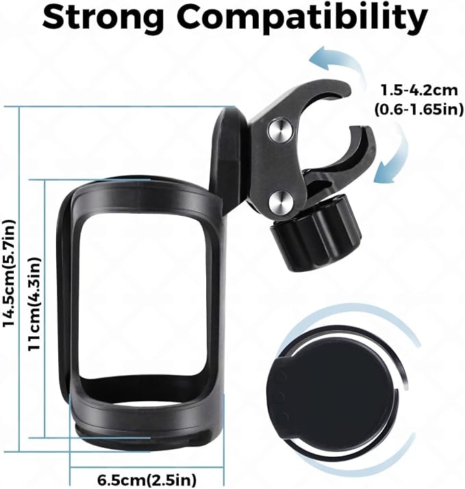 Universal 360° Rotating Cup Holder, 2-Pack - Fits for Boat, Pontoon, Stroller and Bike - Features Elastic Grip, Tool-Free Installation ，Securely Holds 20oz to 40oz Drinkware for Outdoor Activities