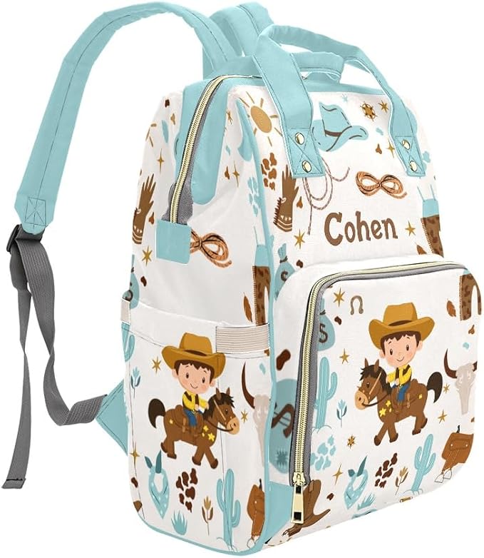 Personalized Diaper Backpack Boy Wild Horse Multi Function Diaper Bag Travel Daypack Nursing Nappy Bag
