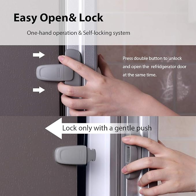 Eudemon Home Refrigerator Fridge Freezer Door Lock Latch Catch Toddler Kids Child Cabinet Locks Baby Safety Child Lock Easy to Install and Use Adhesive no Tools Need or Drill (Grey,1 Pack)