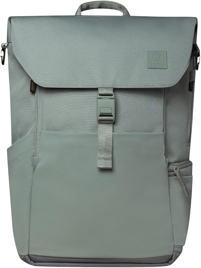 Huhu Diaper Bag Backpack – Large Baby Bag for Moms & Dads – Water-Resistant, Unisex Travel Kit for New Parents – Includes Changing Pad and 2 Organizer Pouches (Outdoorsy Sage)