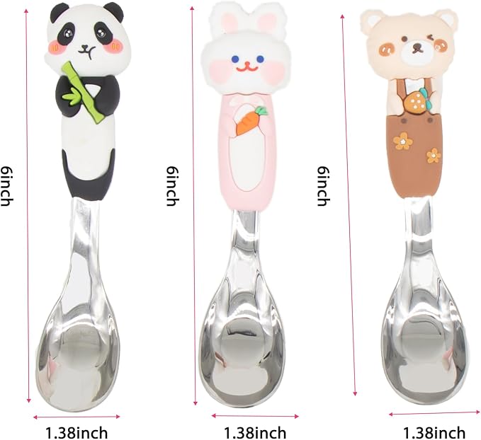 18/8 Stainless Steel Kids Spoon Set with Storage Box, Animal Shaped Silicone Handle, BPA Free Portable Travel Utensils, Perfect Children's Day Gift for Kids Ages 3-6