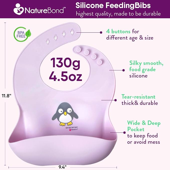NatureBond Silicone Baby Bibs Easily Wipe Clean With Waterproof Pouch (2 PCs)