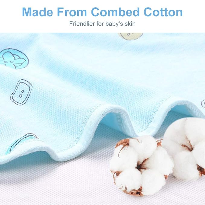 Organic Cotton Soft Baby Swaddle Blankets, Unisex Baby Blanket Wrap for Newborn Baby Boys Girls, Skin Friendly Wearable Swaddling Sleep Sack Calms Startle Reflex (Button, Blue, 0-3 Months)
