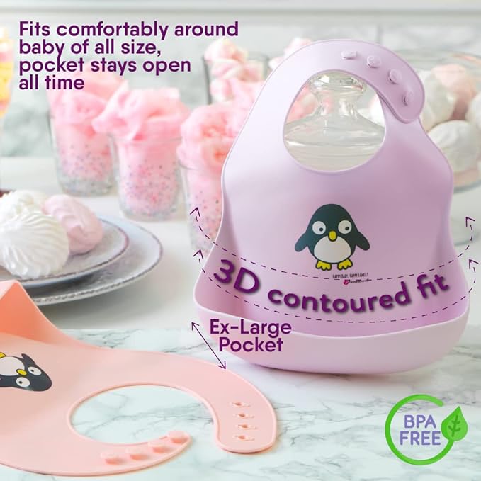 NatureBond Silicone Baby Bibs Easily Wipe Clean With Waterproof Pouch (2 PCs)