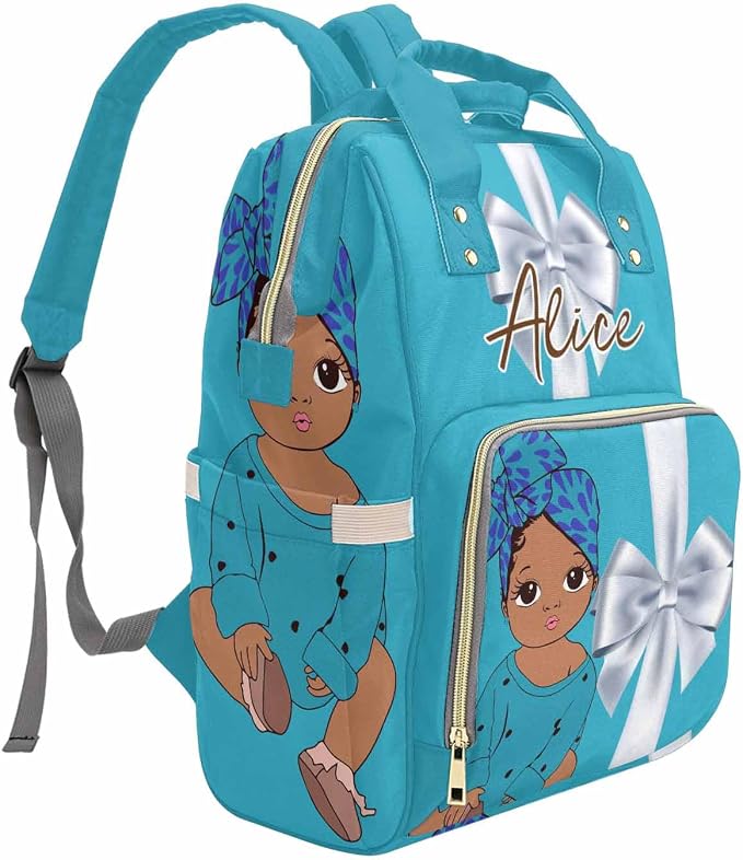 M YESCUSTOM Customized Diaper Backpack for Women Men Custom Blue Nappy Mommy Bags with Name Personalized Nursing Bag New Born Gift for Mother, Friends, Dad Blue Backpack Work Travel and Holiday