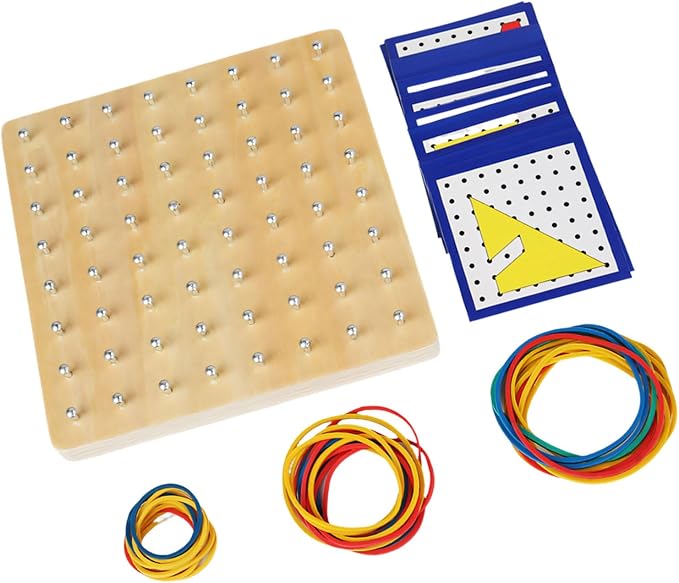Educational Wooden Pegboard with Elastic Rubber Bands Geometry Shape Learning Toy for Fine Motor Skills Development Topological Pegboard