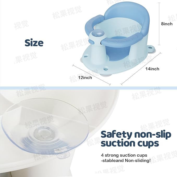 Baby Bath Seat for Babies 6 Months & Up - Baby Bath Seats for Babies Sitting Up | Non-Slip Baby Bath Chair with Cushion & Suction Cup | Toddler Bath Seat Newborn Infants Baby Bathtub Seat (Blue)