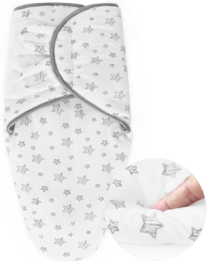Biloban Baby Swaddles 0-3 Months for Boy Girls, Warm Quilted Baby Swaddle, Newborn Swaddle, Adjustable Swaddle Blanket, Lovely White Stars, 1 Pack