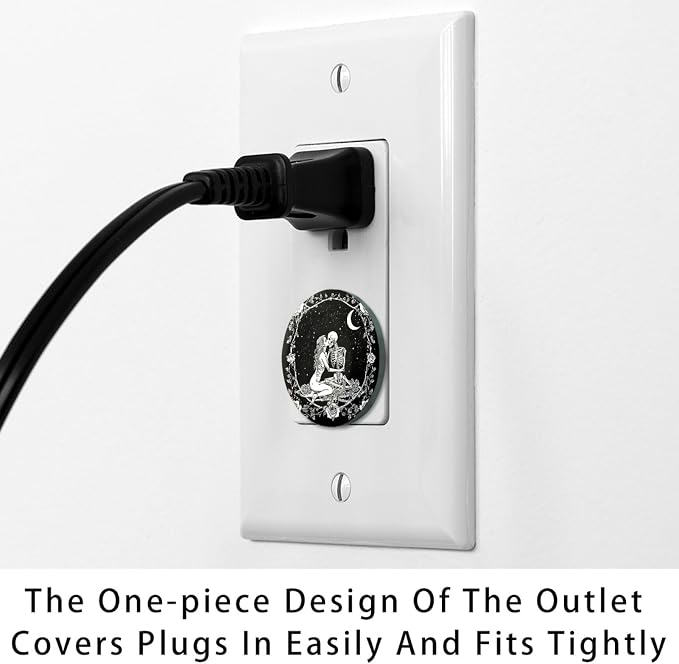 12 Packs Skull Kissing under the Moon Baby Proofing Outlet Covers, Electric Socket Covers Receptacle Plug Cap, Safe & Secure Electric Plug Protectors to Prevent Power Shock
