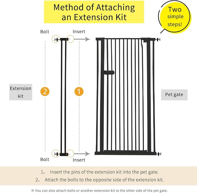 Lumizone Extra Tall Cat Gate Extension Kit 55.12" High Pressure Mounted 4.13" Extra Wide 1.37" Gap No Drilling Tall Pet Gate for Dogs (Black, 55.12" H x 4.13" W, Extension)