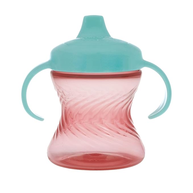 Nuby 2-Handle No-Spill Hard Spout Sippy Cup with Easy Grip - (3-Pack) 7 oz - Baby Sippy Cup with Controlled Sipping for 6+ Months - Green/Aqua/Red