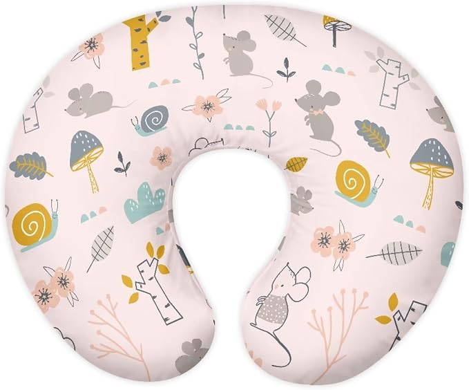 Cute Mouse Snail Nursing Pillow Cover,Breathable Breastfeeding Pillow Slipcover for Baby Boys Girls,Pink Nursing Pillow Case for Newborn，Soft Fabric Fits Snug On Infant(Cover Only)