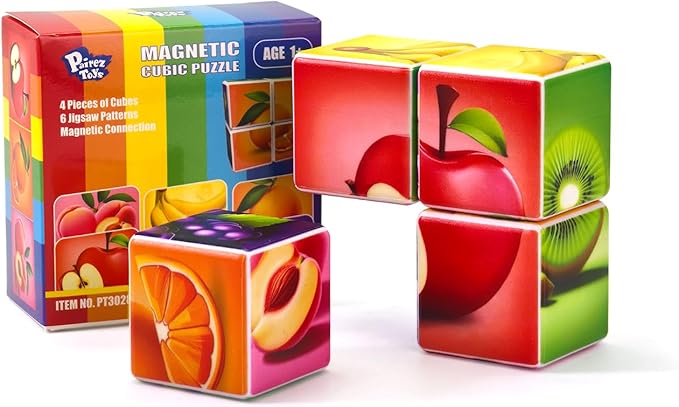 Pairez Toys Magnetic Blocks Toddler Toys, 1.65 inch Large Building Cubes for Kids Boys & Girls Age 1+, Fruit Magnet Puzzle Cubes, Preschool Educational Brain Teaser Toys