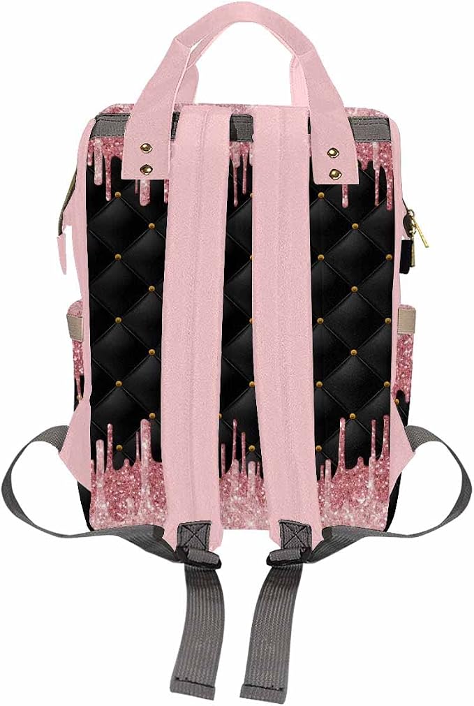 InterestPrint Custom Name Diaper Bag Personalized Pink Glitter Bowknot Nursing Bags Backpack with Name Customized Mummy Nappy Bag Shoulders Bag Casual Daypack Travel Bag for Women Men