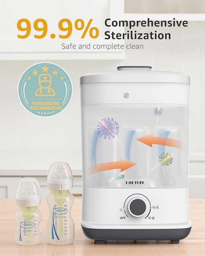 HAUTURE Bottle Sterilizer and Dryer, Esterilizador De Biberones, One-Dial Control Steam Baby Bottle Sterilizer for Baby Stuffs, Bottles & Breast Pump Accessories