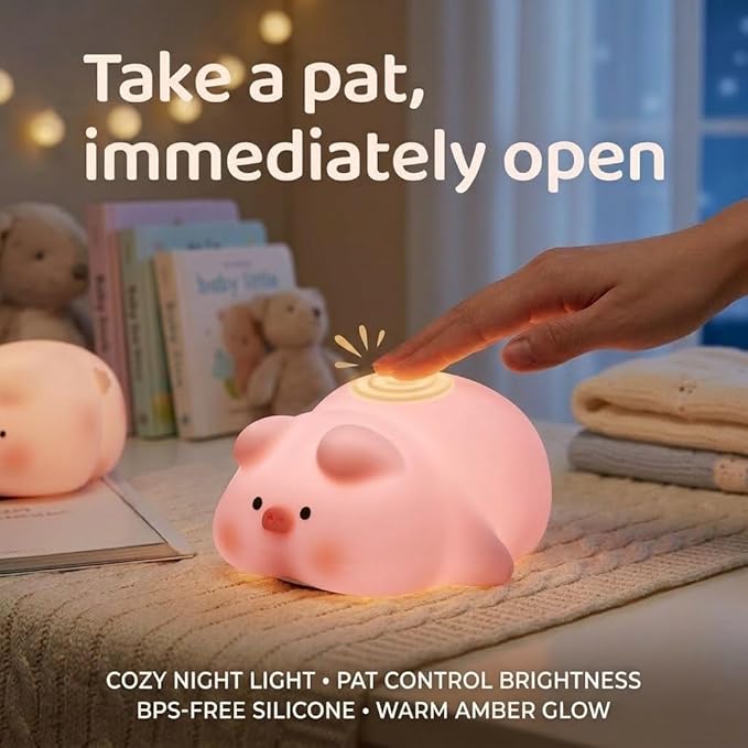 Cute Pig Night Light for Kids,Squishy Silicone Rechargeable Night Light with 3 Brightness Levels,30 Min Timer,Soft Nursery Nightlight Lamp,Cute Lamp for Baby Children Bedroom Decor(Pig Night Lights)