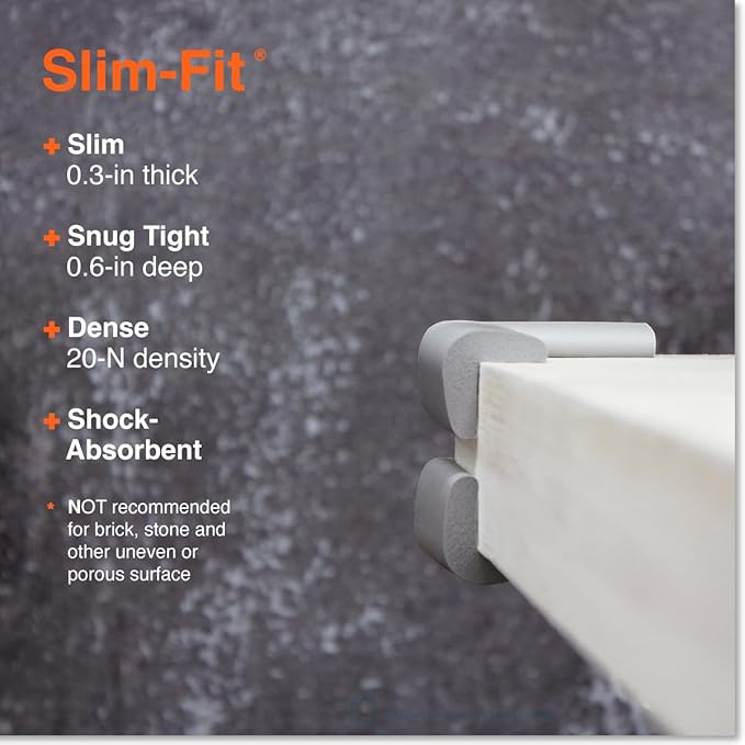Roving Cove Slimfit Corner Protector for Baby Proofing (8 Small Corners), Soft Rubber Foam Furniture Safety Bumper Guards, 3M Adhesive Pre-Taped, Stone Grey