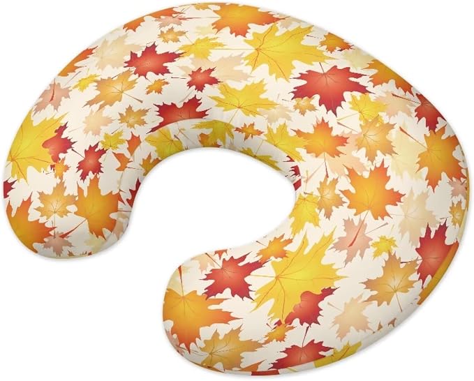 Fall Maple Leaves Nursing Pillow and Positioner Detachable Newborn Original Breastfeeding Slipcover Case U-Shaped Head Support Protector Cushion Essential with Hidden Zipper Easy Care