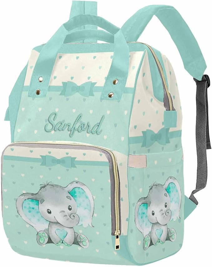 M YESCUSTOM Custom Mommy Bag with Name Personalized Cut Animal Diaper Bag Backpack Customized Green Bag Newborn Gift Indoor Outdoor Use