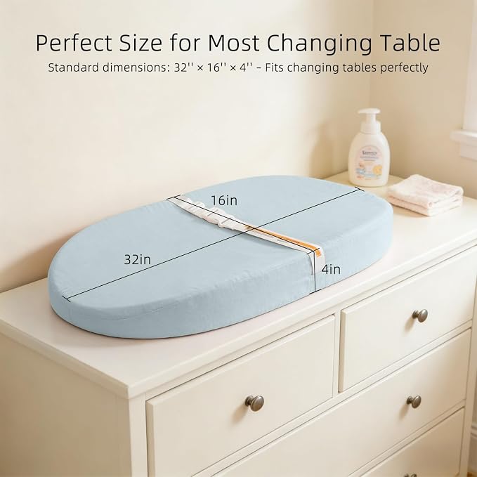 Muslin Baby Changing Pad, Diaper Changing Pad with Waterproof Lining Foam, 2 Pack Soft & Cotton Cover, 32x16 Changing Pad Topper, Changing Table Pads for Dressers