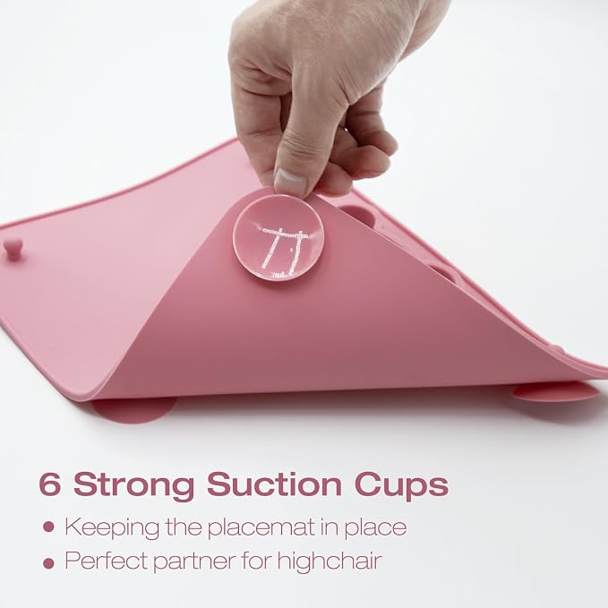 2 Pack Baby Silicone Mat with Suction Base and 4 Stretchable Straps, 6 Strong Suction Cups, Baby Placemats, Activity Mat for Infants to Toddlers, Keeps Babies Essentials Off The Floor Purple Pink