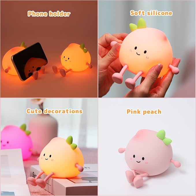 Night Light for Kids, Cute Peach Soft Silicone Nursery Light with 7 Colors & 3 Levels Adjustable Warm Light, Rechargeable Touch Control Pat Light, Bedside Baby Night Light Gift for Kids (Multicolour)