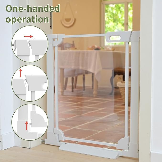 Clear Baby Safety Gate for Stairs,29.52-37.79" Wide, 30" Tall Pressure Mounted Acrylic Pet Gate, Easy Walk Through Auto Close Child Gate for Doorways and House,29.52-37.79"